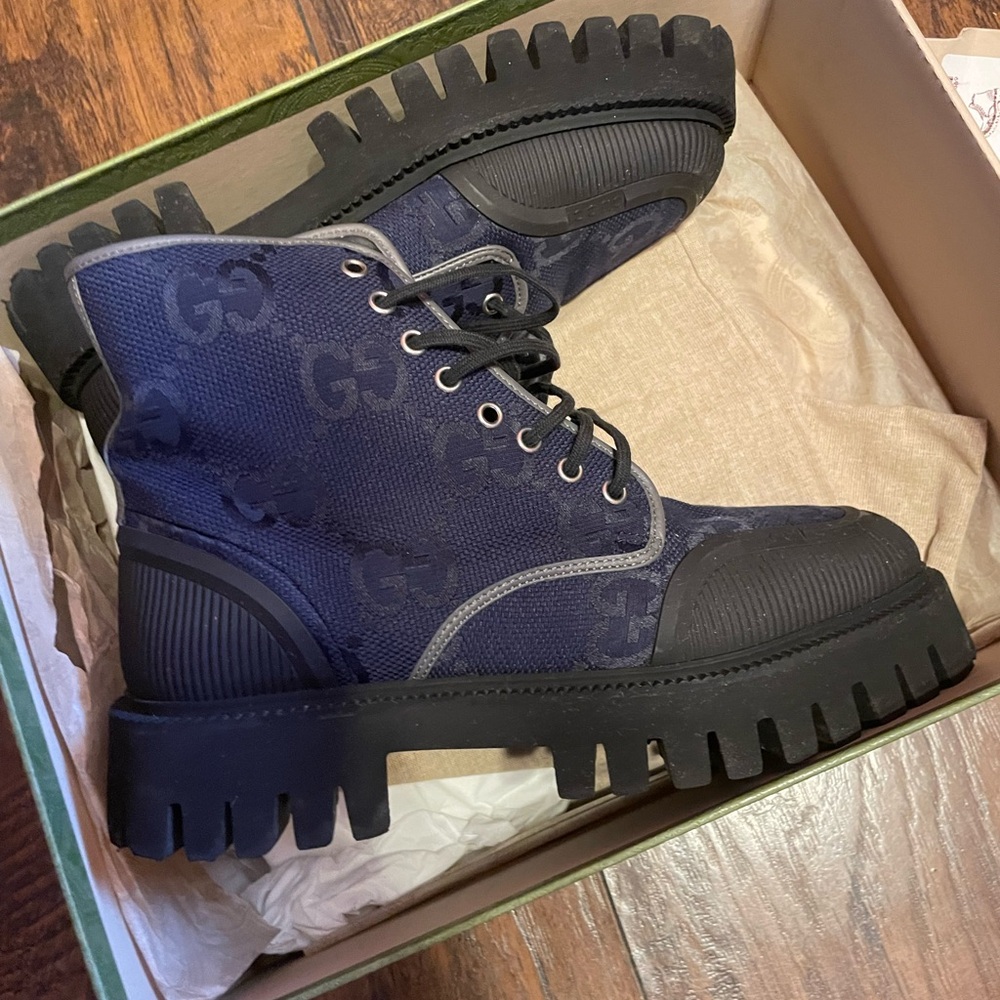 Gucci Navy and Black Monogram Boots
